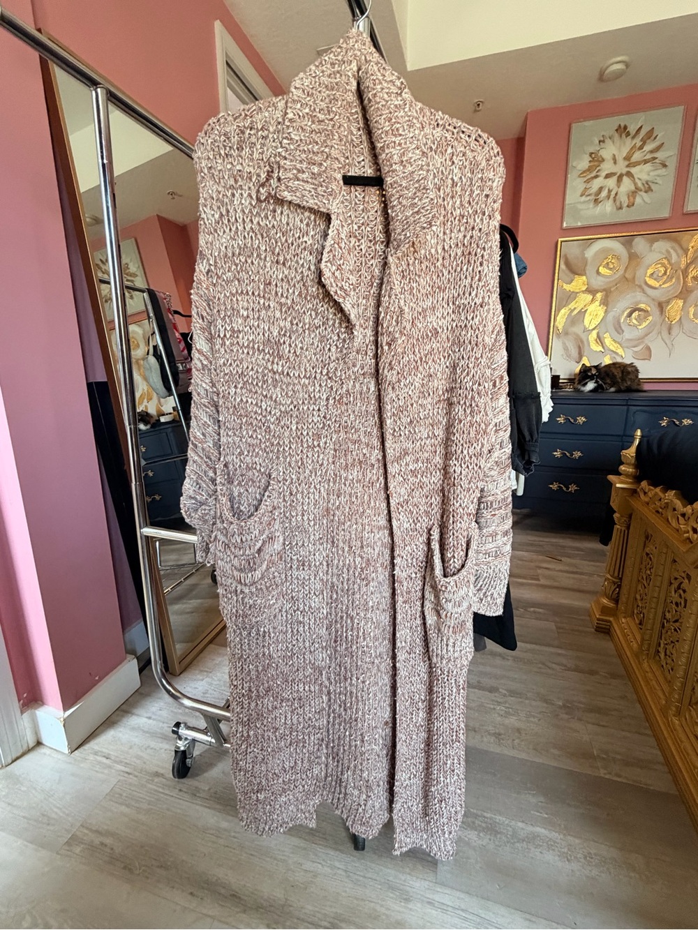 Free People Marled Blush Open-Front Long Cardigan